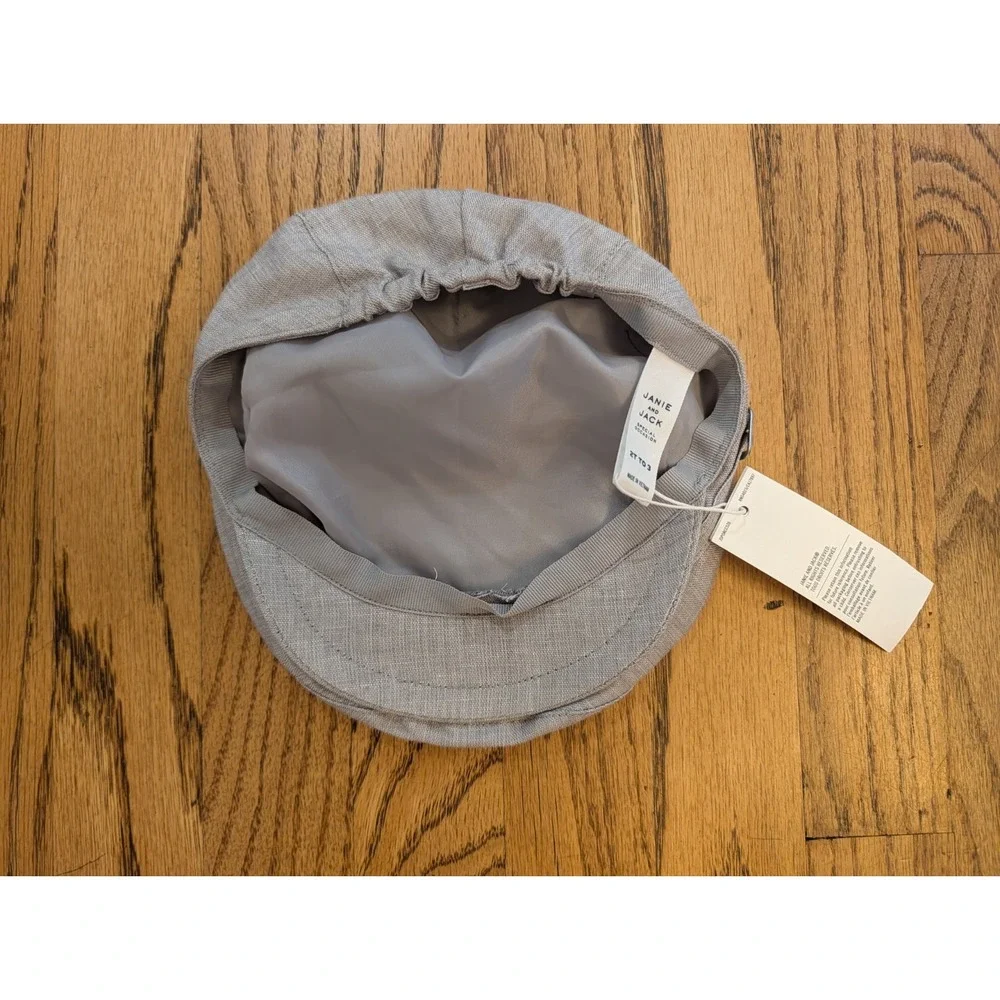 Janie and Jack Boys 2T 3-Piece Suit Set Grey Blazer Pants Cap Outfit Linen Blend
